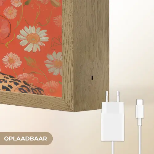 Vrouw - Kleurrijk - Dierenprint - Bloemen Light Box met batterij (Wandlamp) middel -USP_websiteoplaadbaarNL