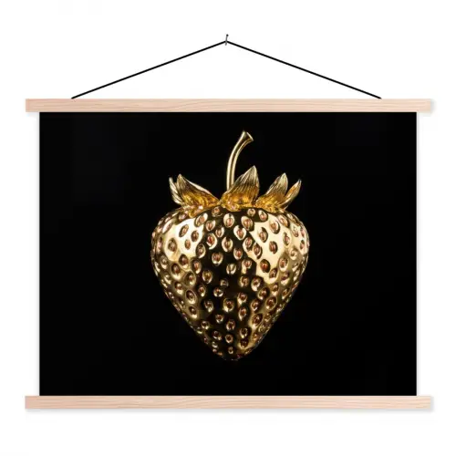 Aardbei - Goud - Zwart - Chrome textielposter latten blank klein -3d