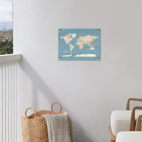 Wereldkaart - Oceaan - Realistisch - Blauw tuinposter los doek klein -sfeer8