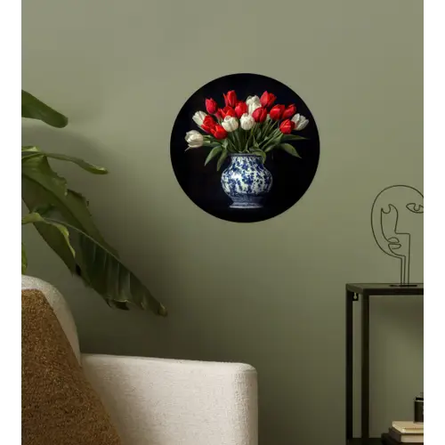 Rode - Bloemen - Tulpen - Vaas Wandcirkel behangsticker klein -sfeer2