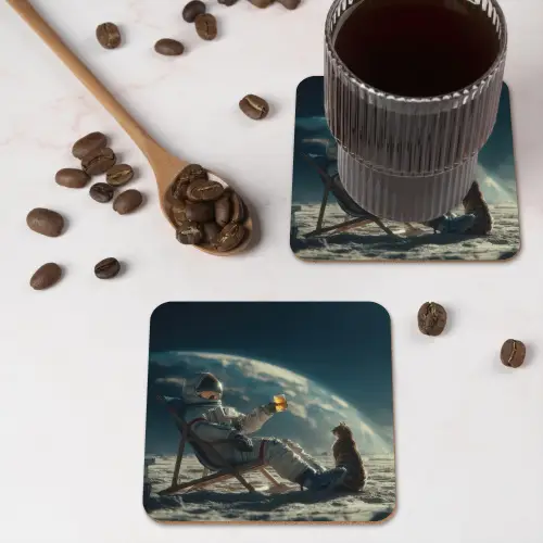 Astronaut - Kat - Glas - Stoel onderzetter kurk middel -sfeer2