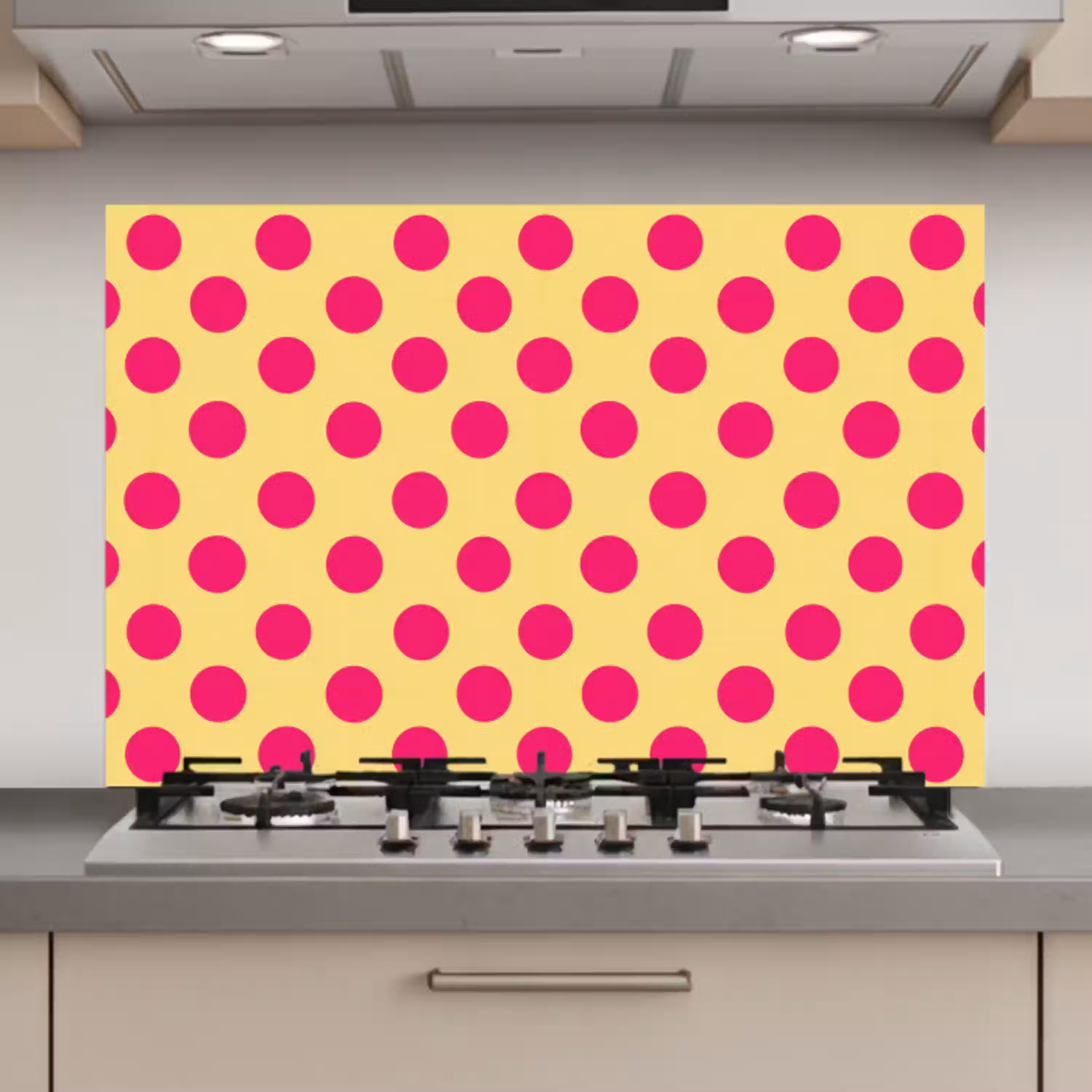 Roze - Stippen - Geel keuken achterwand spatscherm klein 900 -3d_website