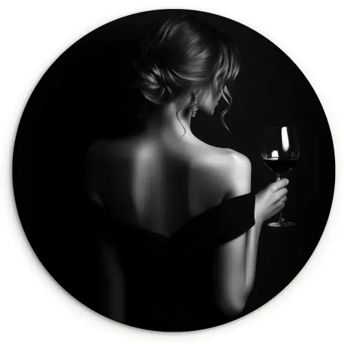 Vrouw - Wijn - Jurk Wandcirkel plexiglas klein -3d