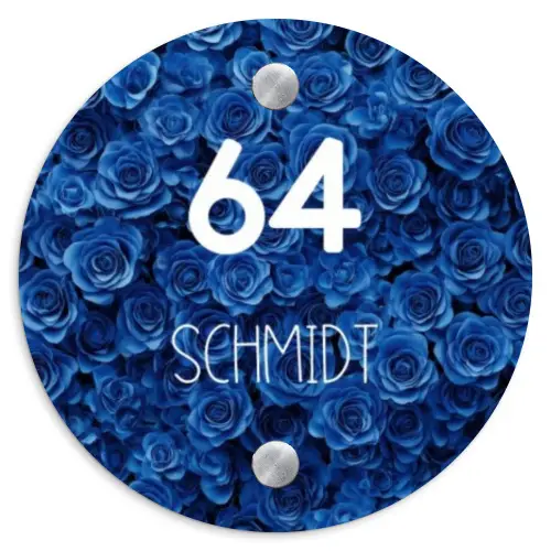 Blauwe rozen - Modern Naambord Rond klein -3d