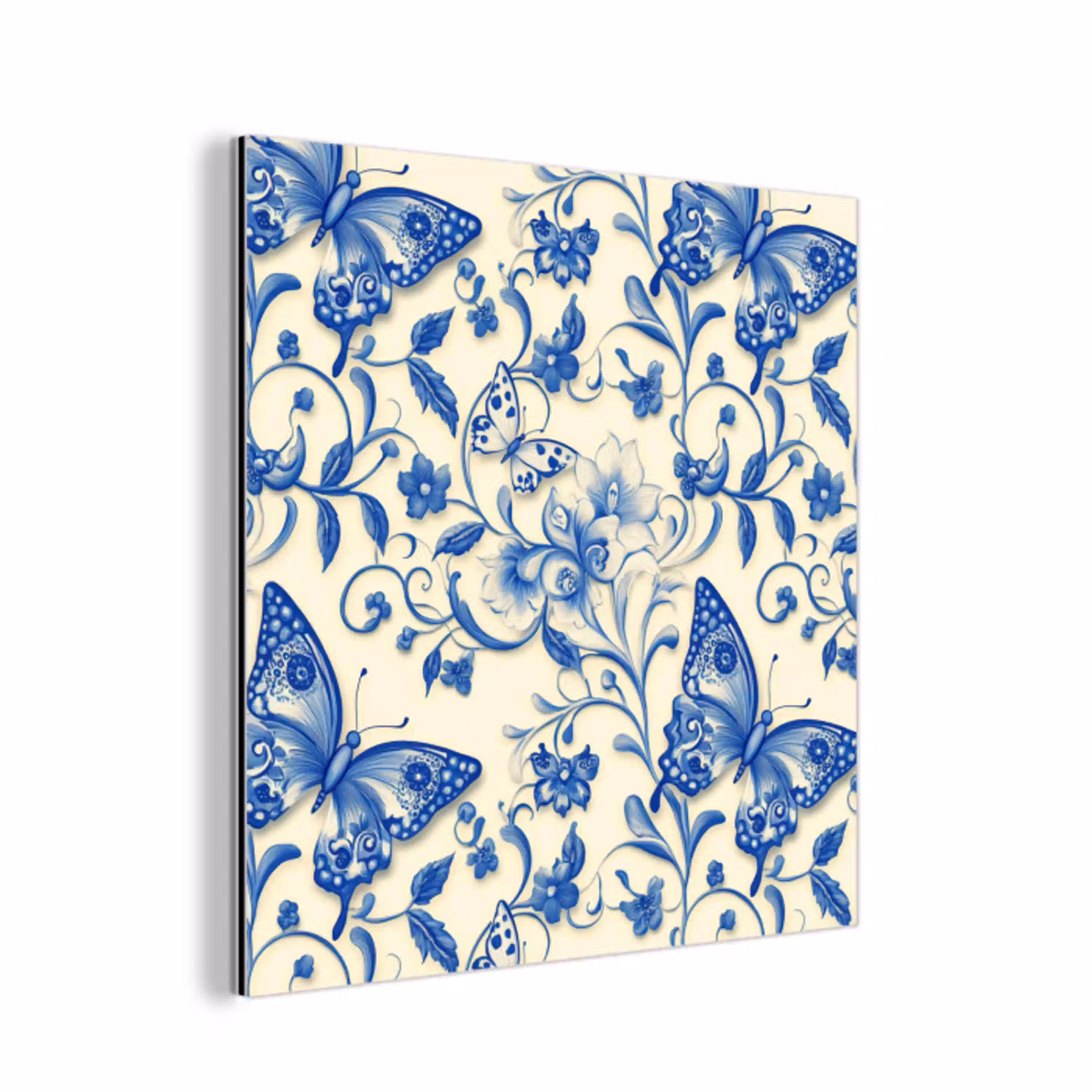 Vlinders - Bloemen - Blauw - Botanisch aluminium wit klein 46 -3d