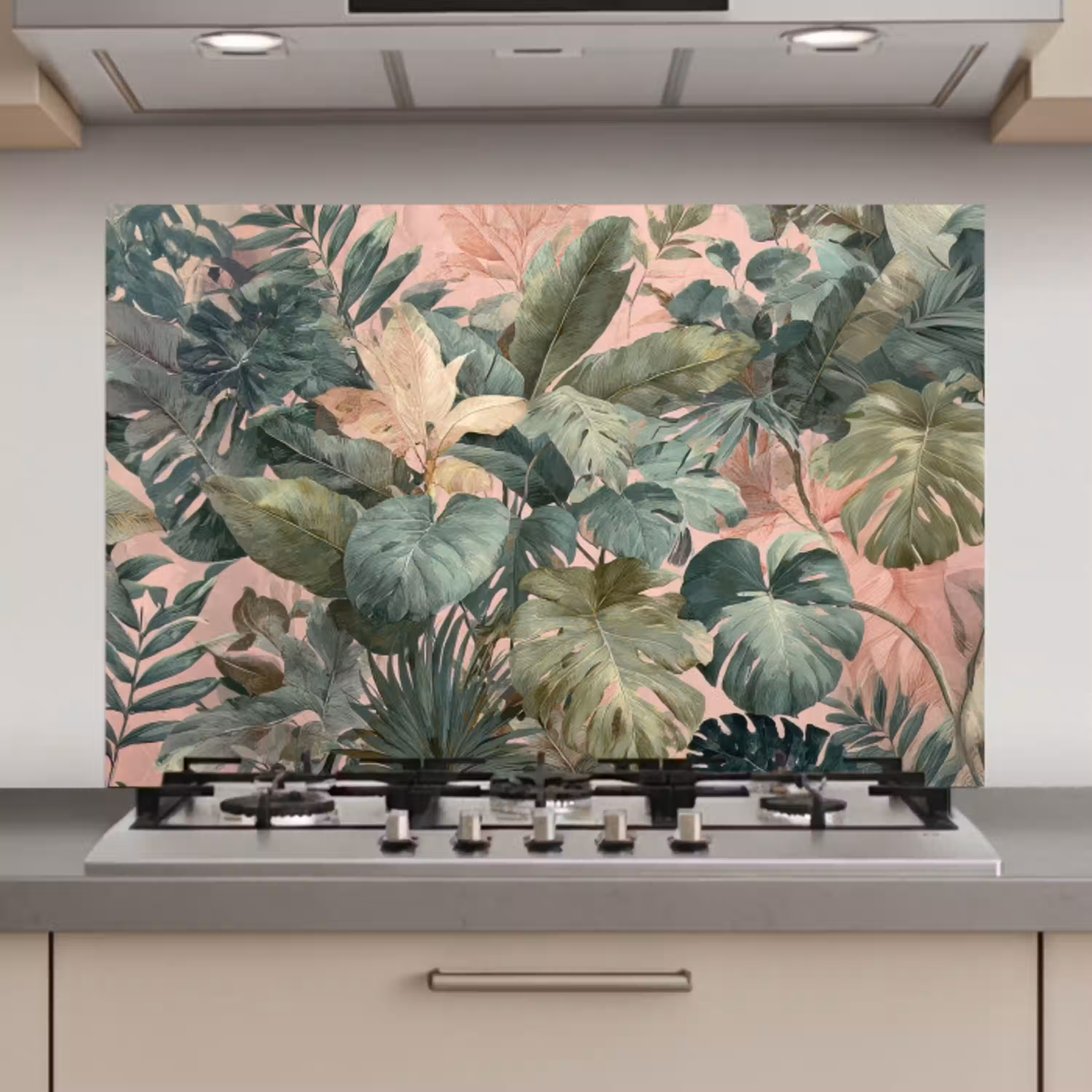 Compositie van bladeren - Groen - Roze keuken achterwand spatscherm klein -3d_website