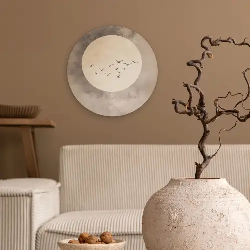 Vogel - Beige - Japandi Wandcirkel kunststof plaat 5mm dik klein -sfeer1