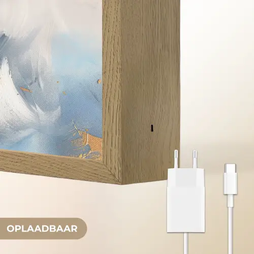 Blauw - Modern - Marmer - Abstract - Goud Light Box met batterij (Wandlamp) middel -USP_websiteoplaadbaarNL