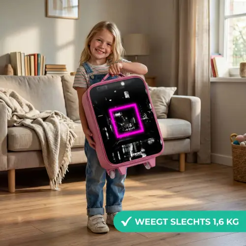 Felroze vierkant met verlichte achtergrond Kinderkoffer - Roze klein -sfeer2_NL