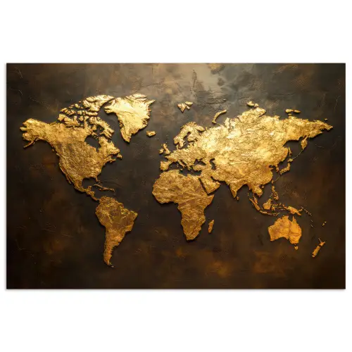 Wereldkaart - Goud - Roest poster papier klein -3d