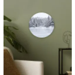 Meer - Dennen - IJs - Winter - Rustgevend Wandcirkel kunststof plaat 5mm dik klein -sfeer3