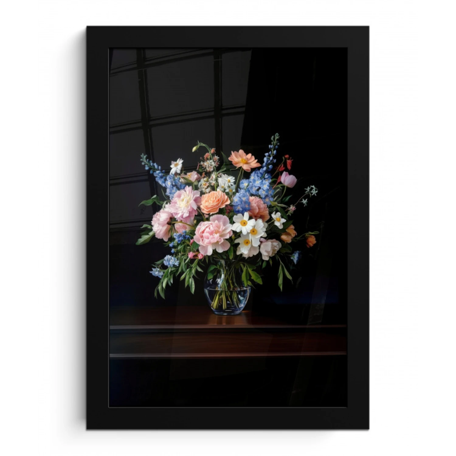 Pastel - Bloemen - Glazen - Vaas fotolijst zwart zonder passe partout klein -3d