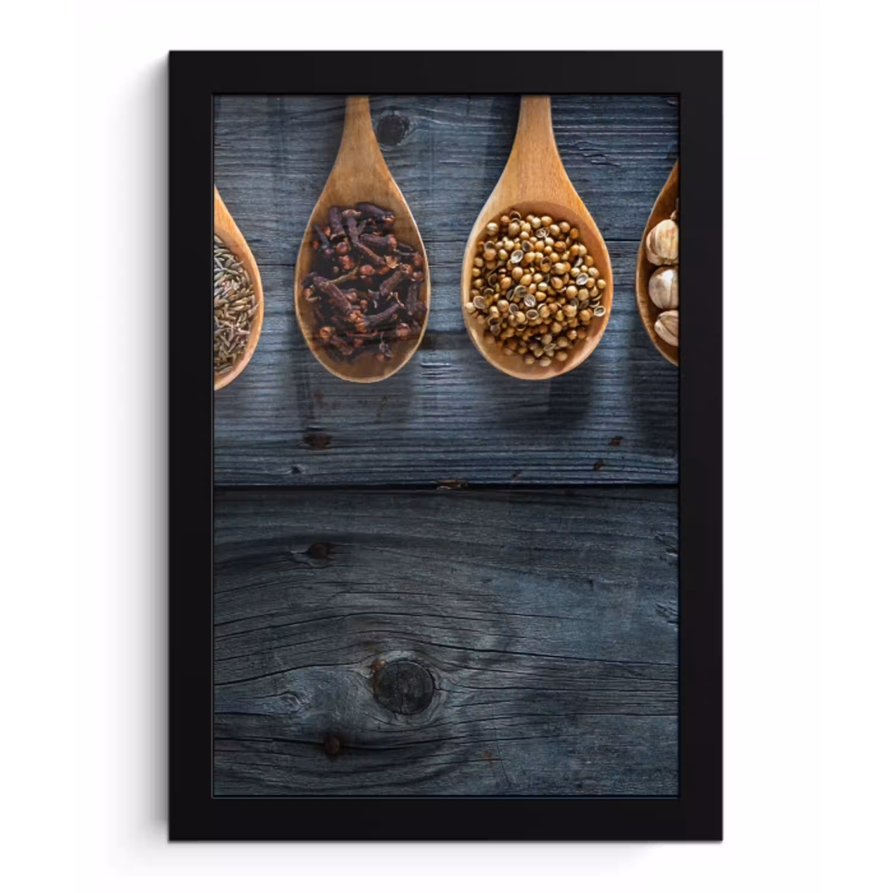 Kruiden - Lepels - Hout - Keuken - Specerijen - Industrieel fotolijst zwart zonder passe partout klein -3d