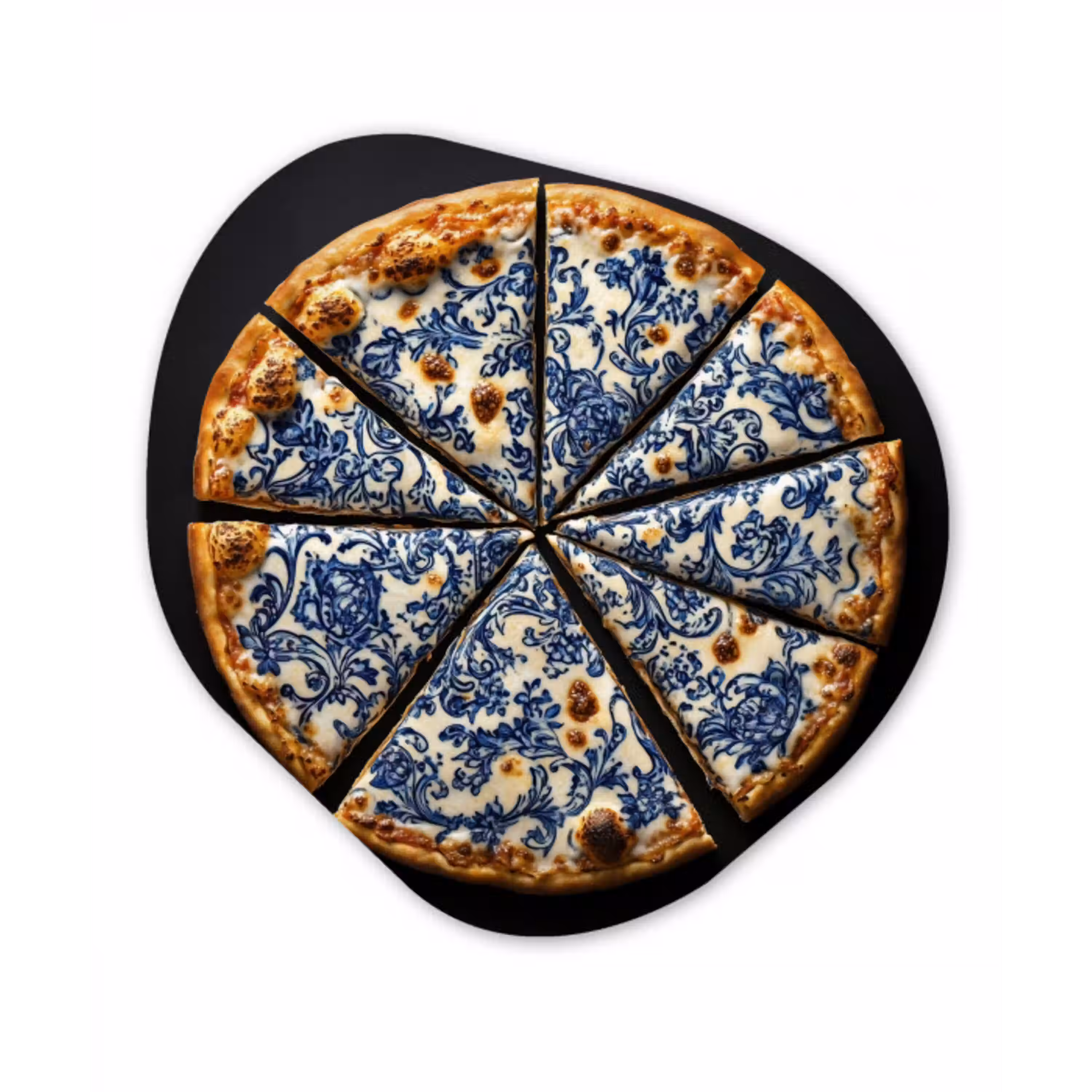 Pizza - Eten - Delftsblauw Wandcirkel Organisch Plexiglas middel -3d