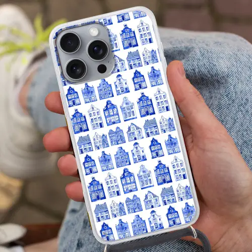 Patroon - Huizen - Blauw Hoesje iPhone 16 Pro Max met koord klein 804 -sfeer3