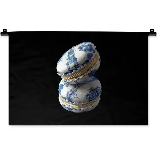 Eten - Macarons - Delfts blauw - Koekjes Wandkleed katoen klein -zz3d