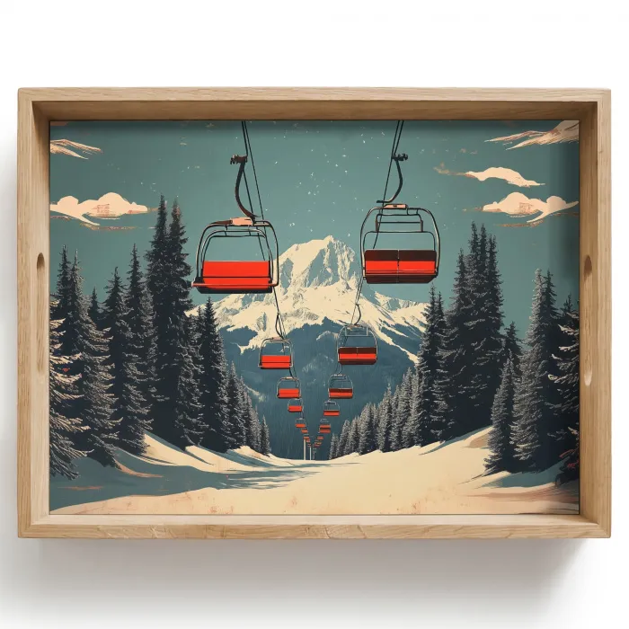 Sneeuw - Skilift - Rood - Bomen Dienblad Rechthoek middel -z3d_shopping