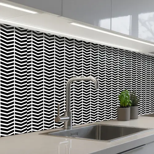 Patronen - Abstract - Zwart - Wit - Geometrie keuken achterwand 2 middel 871 -3d_schuin