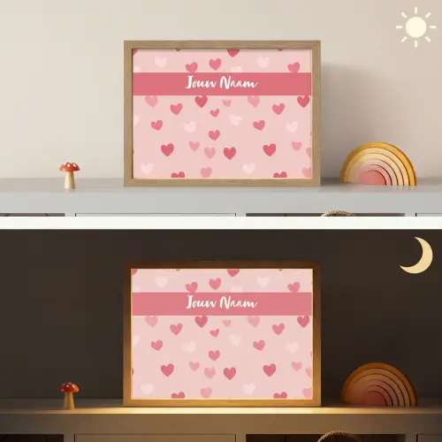Hartjes - Patroon - Roze Light Box met batterij (Wandlamp kind) middel -sfeer3_kind