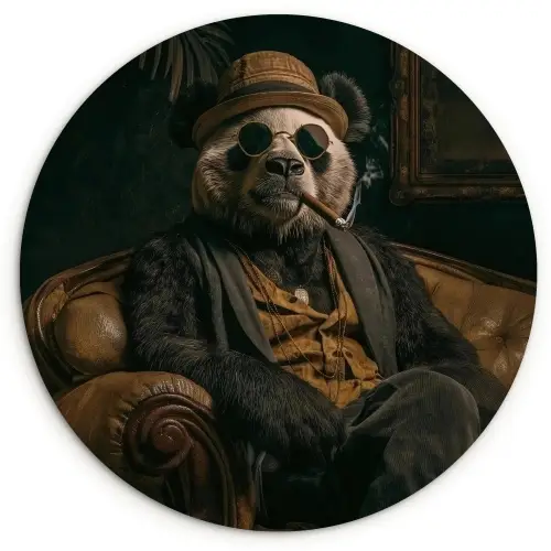Panda - Hoed - Bril - Pak Wandcirkel kunststof plaat 5mm dik klein -3d