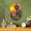 Buddha - Zonsondergang - Boeddha beelden - Planten Wandcirkel Ovaal Forex klein -sfeer2
