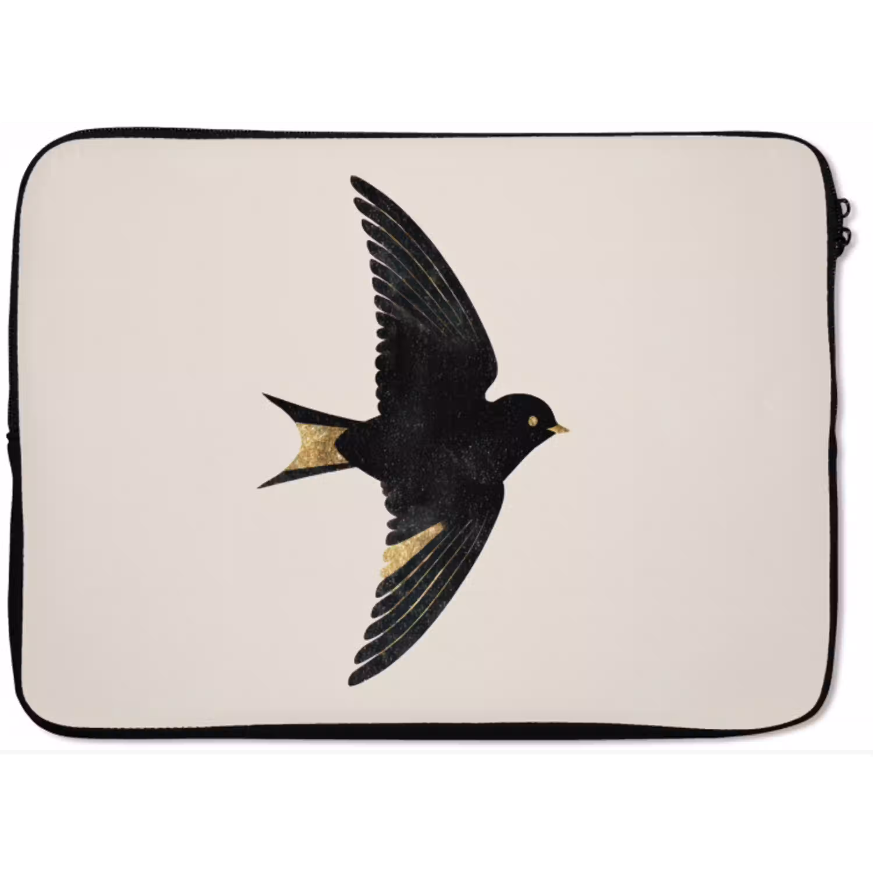 Zwarte zwaluw - Gouden accenten - Lichte achtergrond laptophoes neopreen klein -zkaufland3dotto