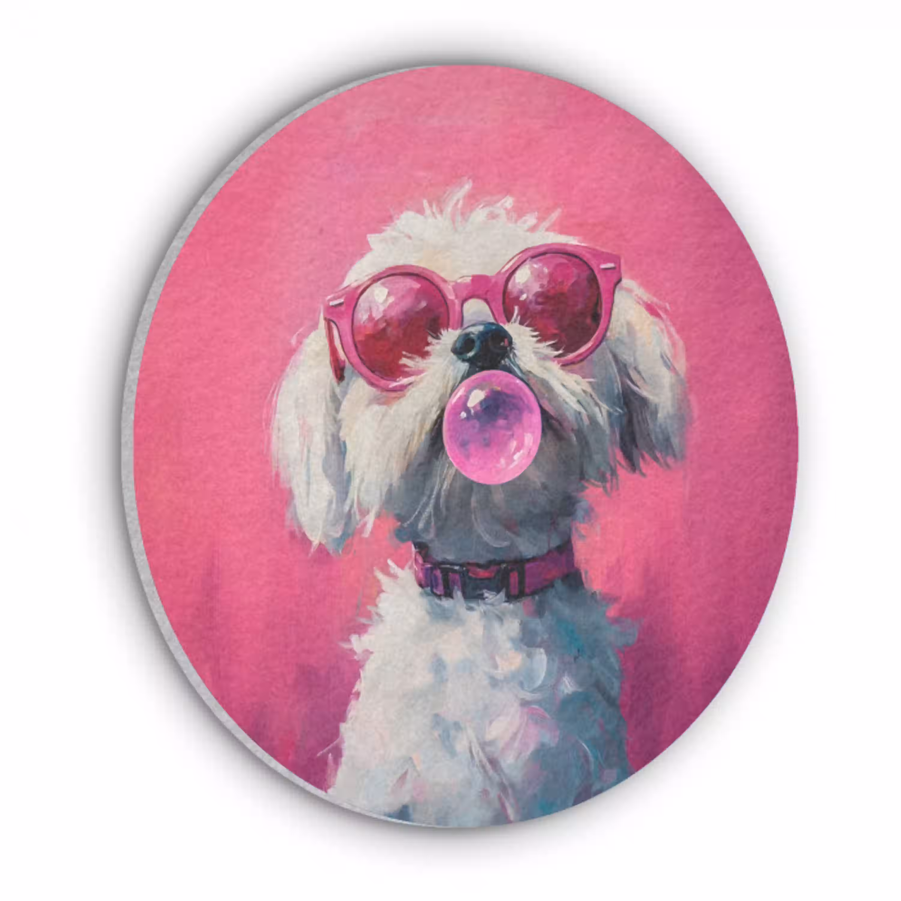 Pink - Hond - Bubbel Akoestische PET Vilt - Rond klein -3d