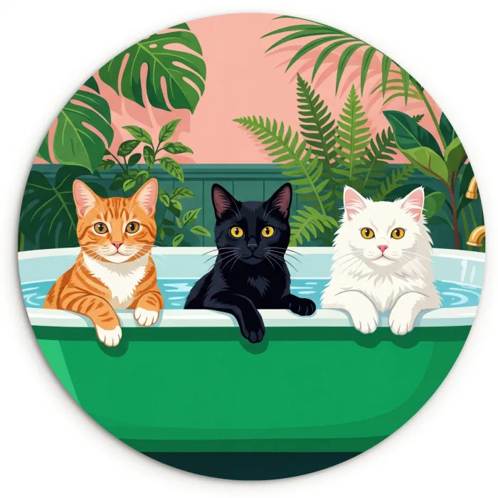 Badkamer - Kattenparade - Kleurrijk Wandcirkel kunststof plaat 5mm dik klein -3d