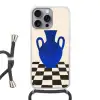 Vaas - Blauw - Geblokt - Modern Hoesje iPhone 16 Pro Max met koord klein -3d
