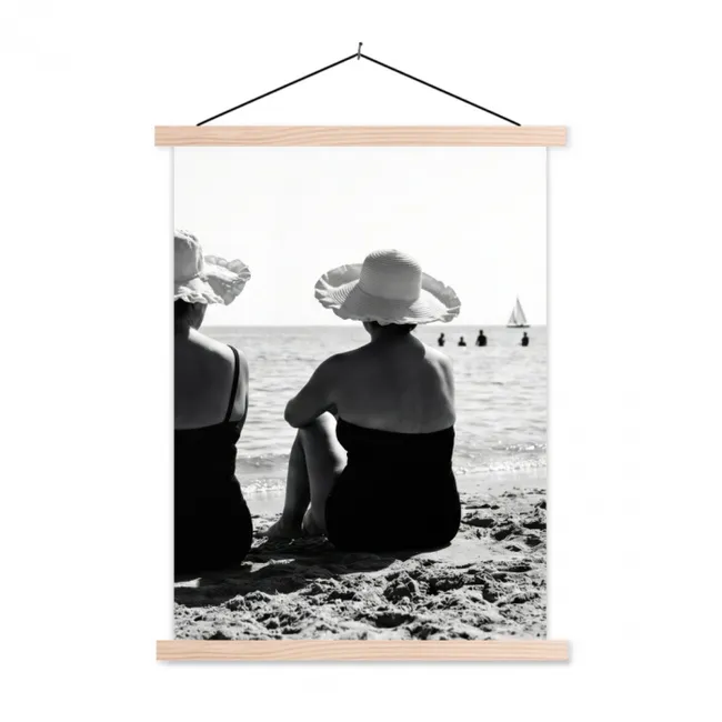 Schoolplaat - Vrouwen - Zonnehoed - Strand - Zwart - Wit