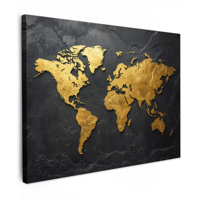 Canvas schilderij - Wereldkaart - Goud - Steen