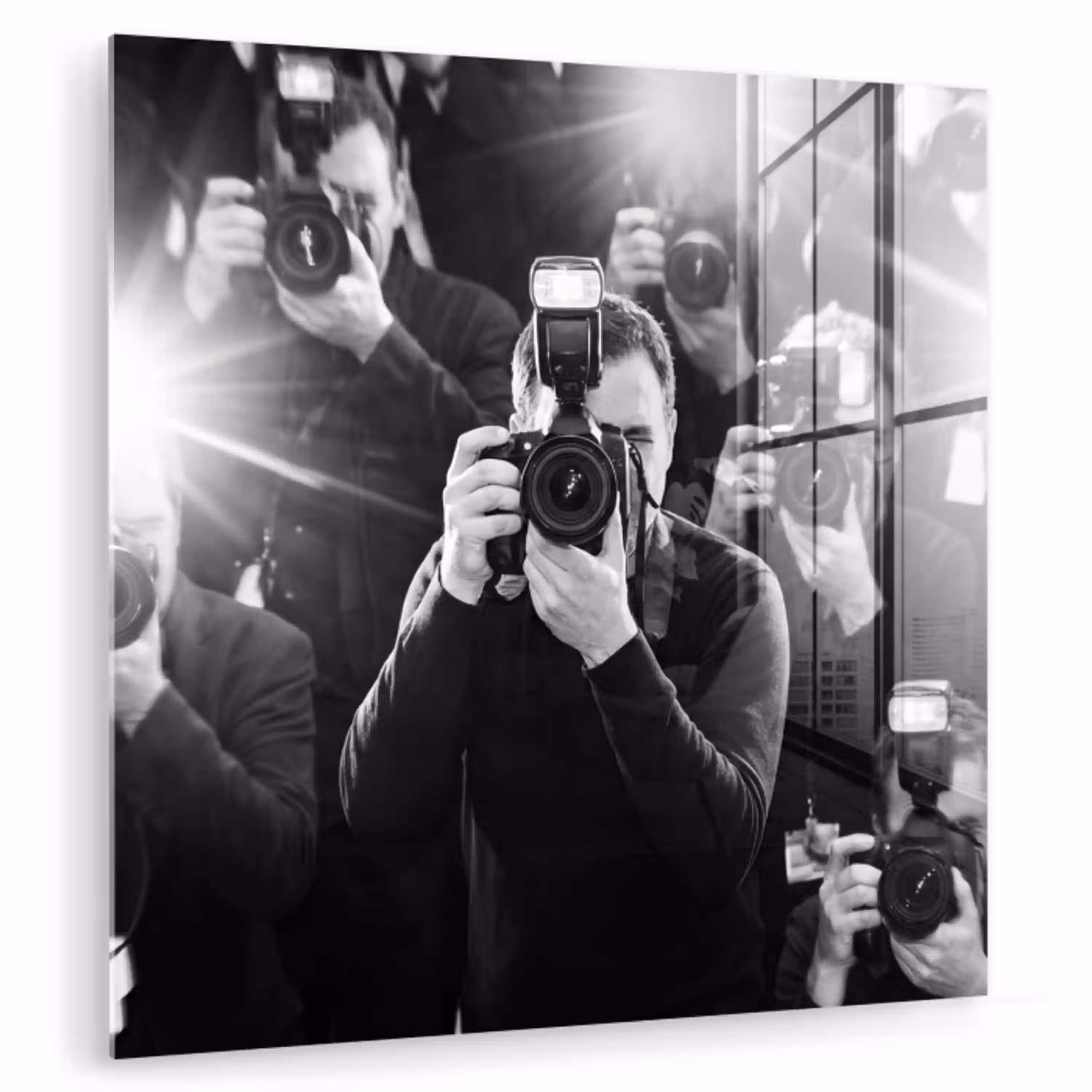 Mensen - Camera - Flitslicht - Zwart-wit - Media plexiglas 5mm klein -zzzproduct_nieuw