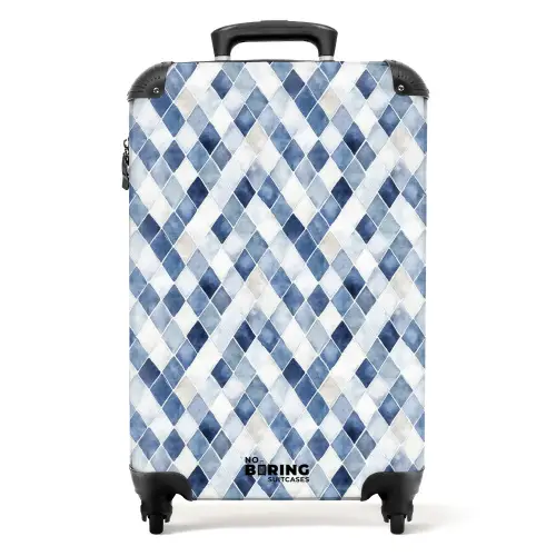 Ruit patroon blauw NBS - Handbagage koffer - Kinderen Unisex middel -productfoto_recht