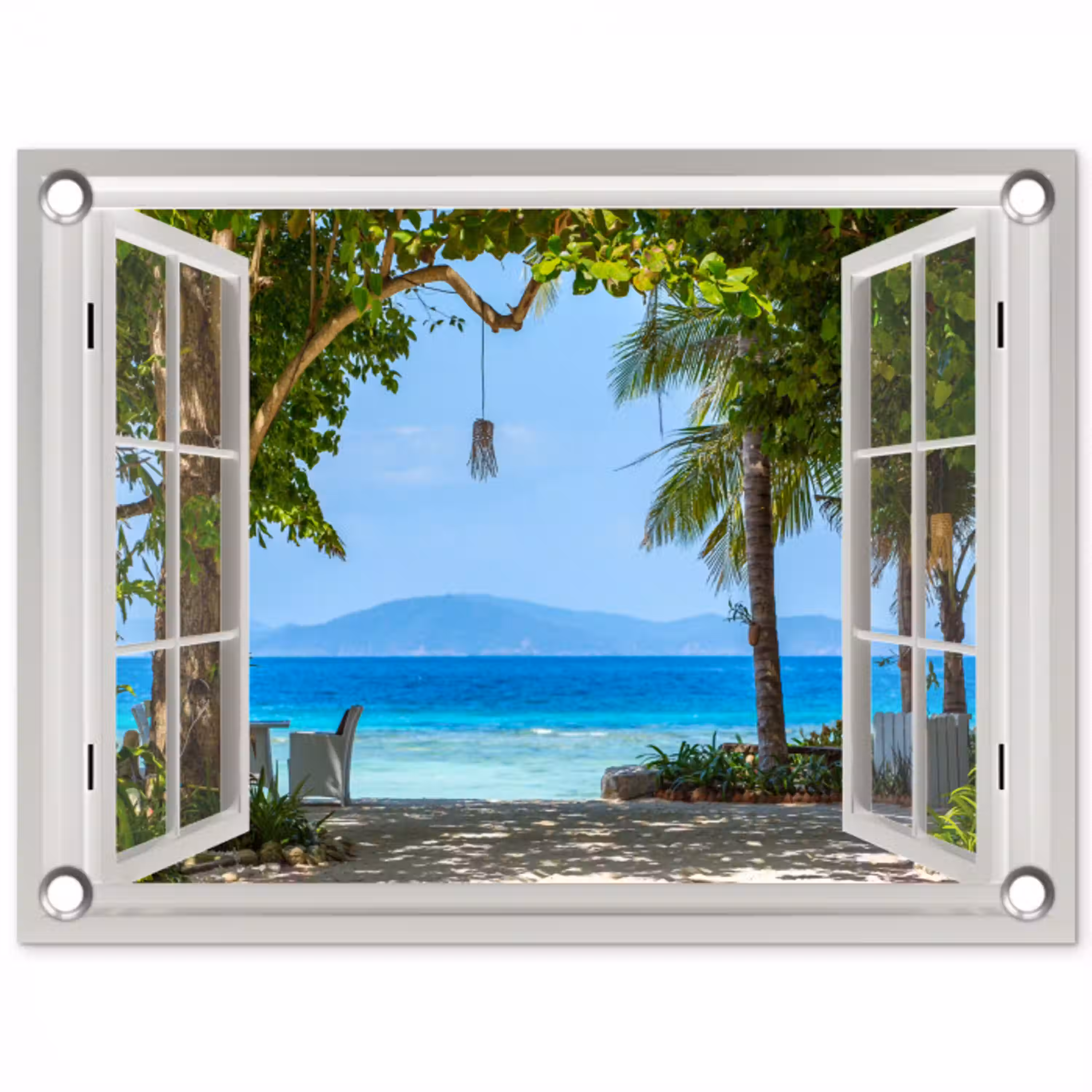 Uitzicht op Tropisch Strand tuinposter los doek klein -3d