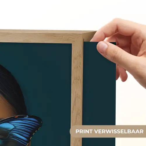 Vrouw - Vlinder - Bril - Blauw - Modern - Portret Light Box met batterij (Wandlamp) middel -USP_websiteprintNL