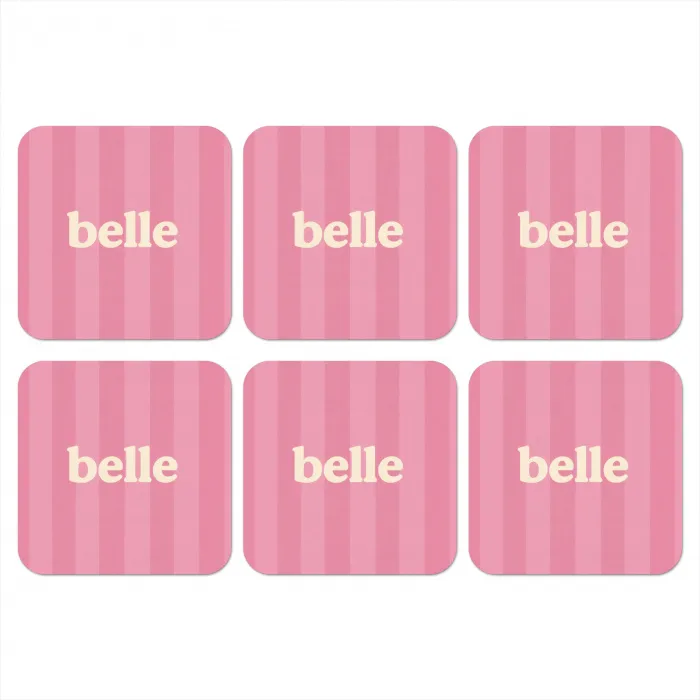 Roze - Gestreept - Belle onderzetter kurk middel -3d