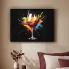 Wijn - Glas - Graffiti - Borrel - Rood - Verf Textielframe zwart klein -sfeer1