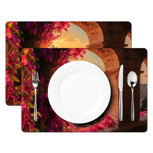 Colosseum - Rome - Roze Bloemen Placemat vinyl groot -zzsfeer2_Kitchenyeah-website