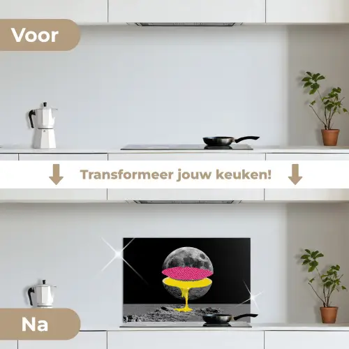 Maan - Geel - Roze - Zwart keuken achterwand spatscherm klein -voor_na_NL