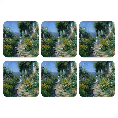 Kat - Vrouw - Bloemen - Huis onderzetter kurk middel -3d