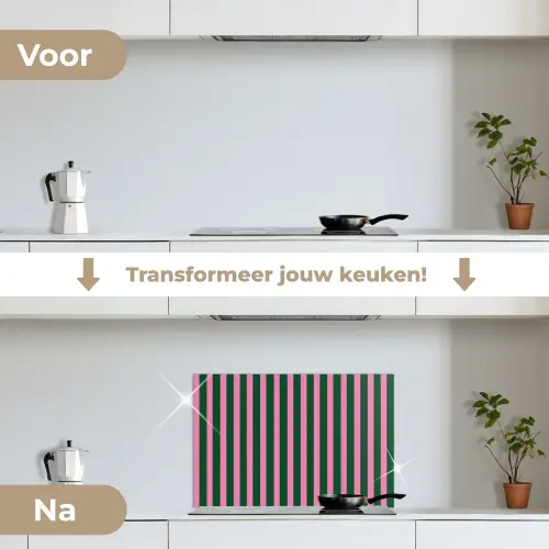 Verticale strepen - Groen - Roze keuken achterwand spatscherm klein 900 -voor_na_NL