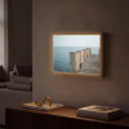 Houten steiger - Helderblauwe lucht Light Box met batterij (Wandlamp) middel -sfeer1