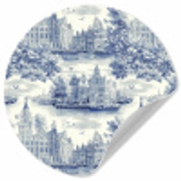 Huizen - Bomen - Water - Vogels - Blauw Wandcirkel behangsticker klein 186 -3d