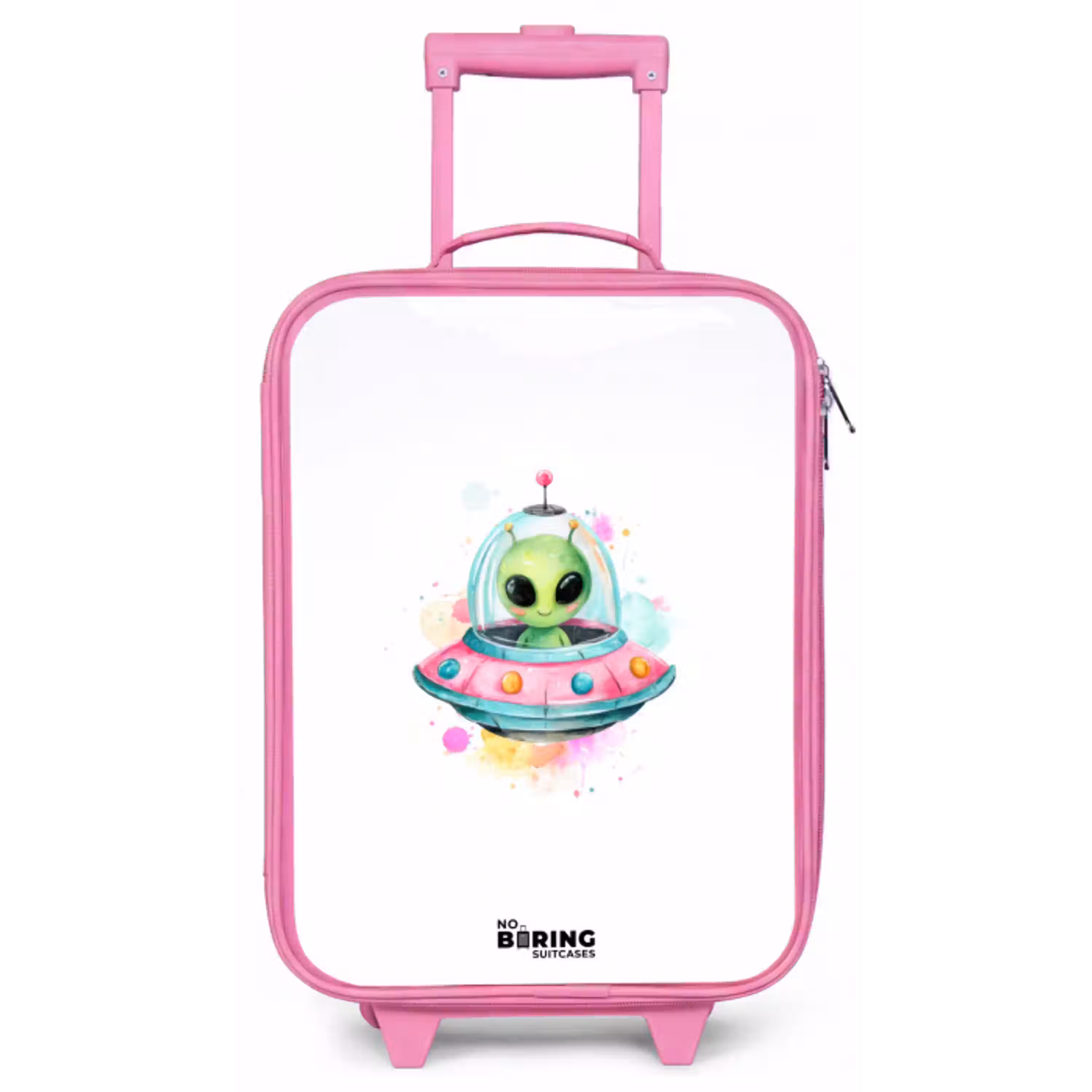 Groene alien in kleurrijke UFO Kinderkoffer - Roze klein -zz3dotto