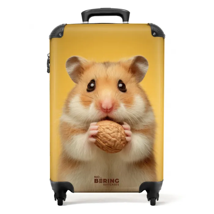Hamster met een nootje op een gele achtergrond NBS - Handbagage koffer - Kinderen Unisex middel -productfoto_recht