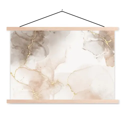 Marmer - Bruin - Gouden textielposter latten blank klein -3d