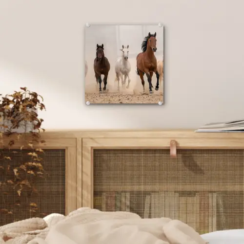Kudde paarden - Stofwolk - Bruin - Zwart plexiglas 5mm klein -sfeer4