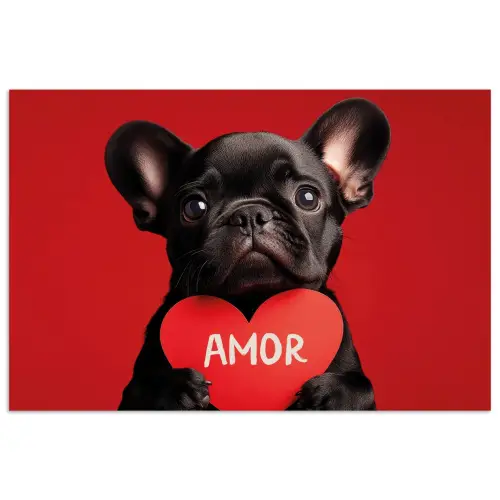 Amor - Hond  - Hartje - Rood poster papier klein -3d