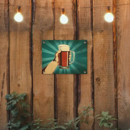 Bierglas - Schuim - Retro - Groen tuinposter los doek klein -sfeer1