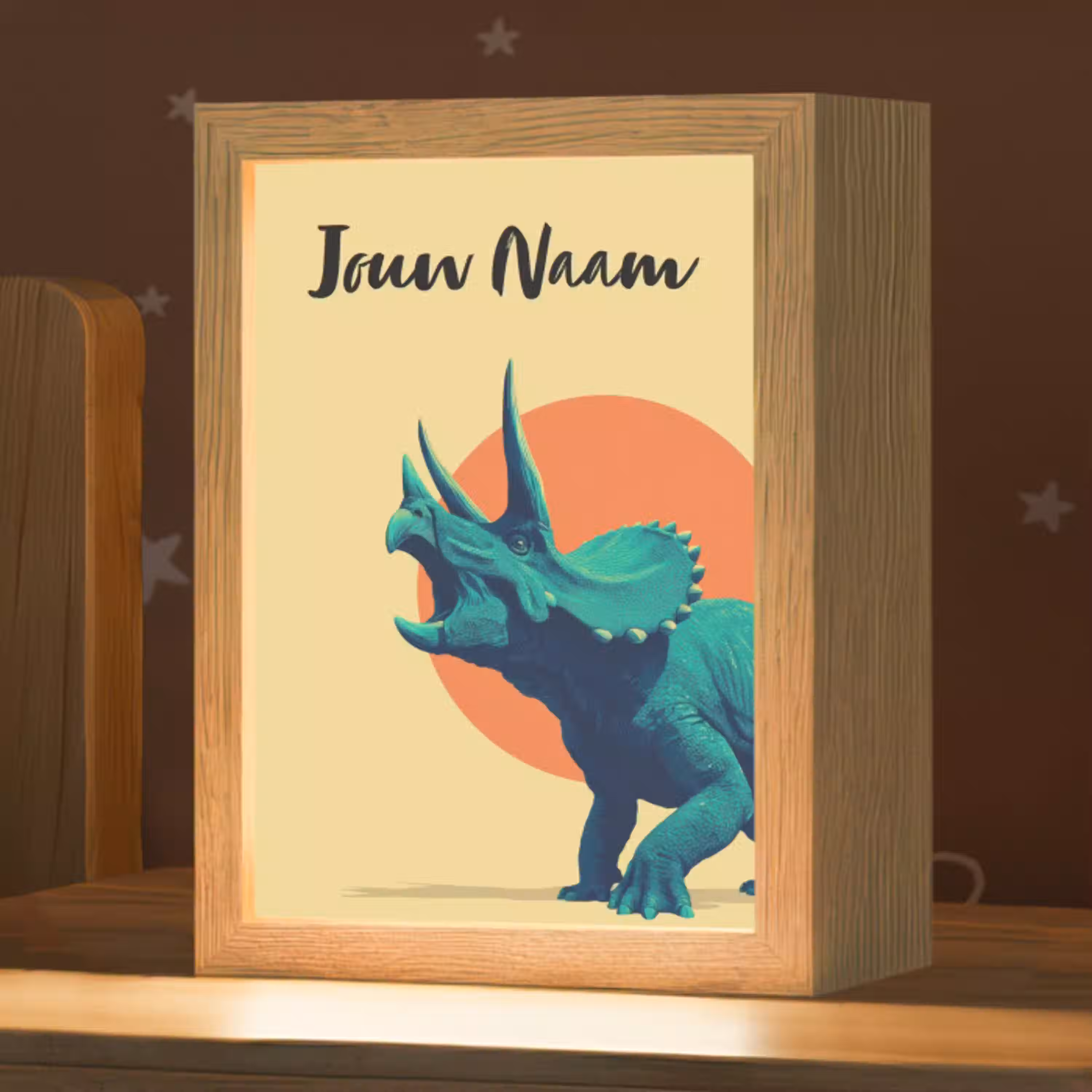 Triceratops - Hoorns - Cirkel - Oranje Light Box met kabel (Kinderlampje) klein -zzz_3d_website